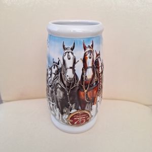 Budweiser Holiday Stein Mug Christmas Clydesdale 2008 75th Anniversary